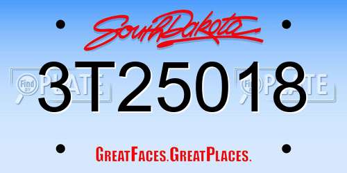 3T25018 South Dakota License Plate