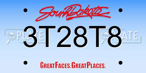 3T28T8 South Dakota License Plate