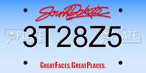 3T28Z5 South Dakota License Plate