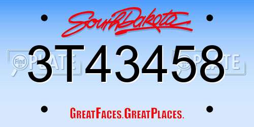 3T43458 South Dakota License Plate