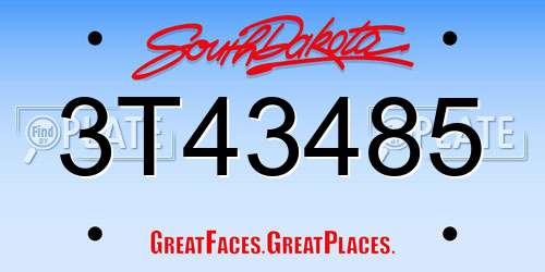 3T43485 South Dakota License Plate