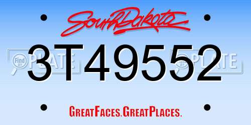 3T49552 South Dakota License Plate