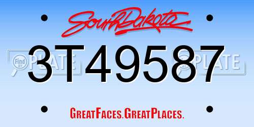 3T49587 South Dakota License Plate