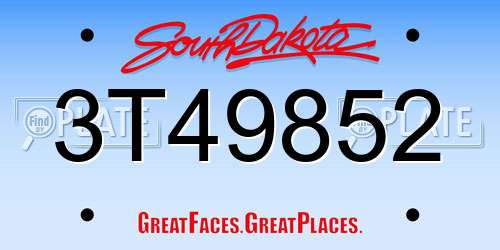 3T49852 South Dakota License Plate
