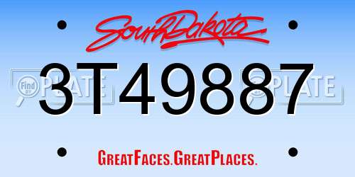 3T49887 South Dakota License Plate