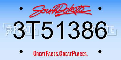 3T51386 South Dakota License Plate