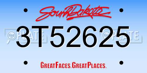 3T52625 South Dakota License Plate