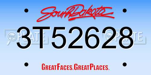 3T52628 South Dakota License Plate