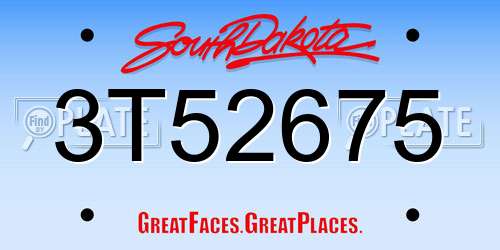 3T52675 South Dakota License Plate