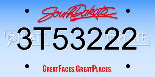 3T53222 South Dakota License Plate