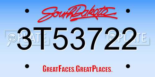 3T53722 South Dakota License Plate