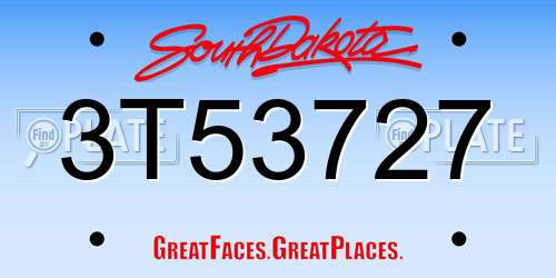 3T53727 South Dakota License Plate