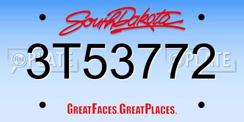 3T53772 South Dakota License Plate
