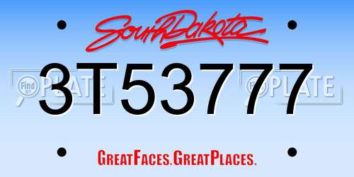 3T53777 South Dakota License Plate
