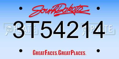 3T54214 South Dakota License Plate