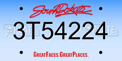 3T54224 South Dakota License Plate