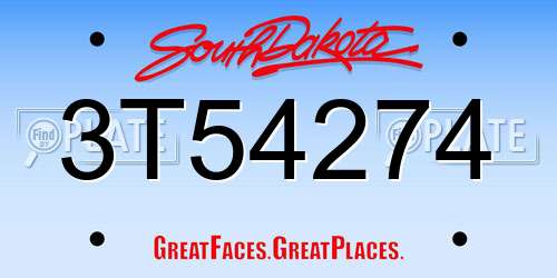 3T54274 South Dakota License Plate
