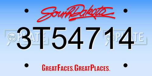 3T54714 South Dakota License Plate