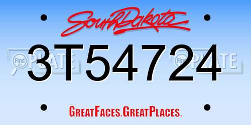 3T54724 South Dakota License Plate