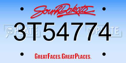 3T54774 South Dakota License Plate