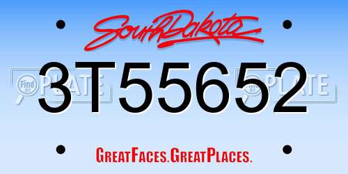 3T55652 South Dakota License Plate