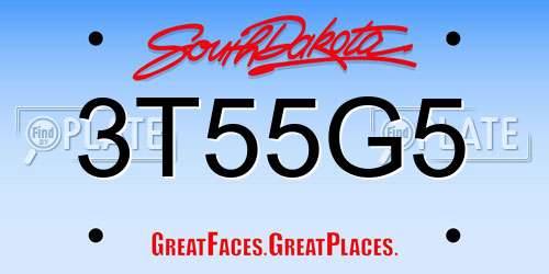 3T55G5 South Dakota License Plate