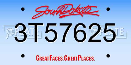 3T57625 South Dakota License Plate
