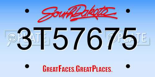 3T57675 South Dakota License Plate