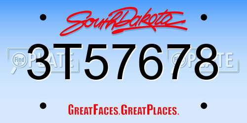 3T57678 South Dakota License Plate