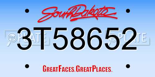 3T58652 South Dakota License Plate