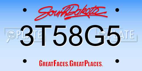 3T58G5 South Dakota License Plate