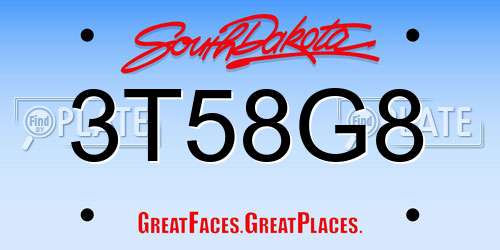 3T58G8 South Dakota License Plate