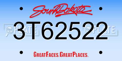 3T62522 South Dakota License Plate