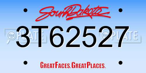 3T62527 South Dakota License Plate