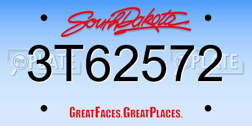 3T62572 South Dakota License Plate