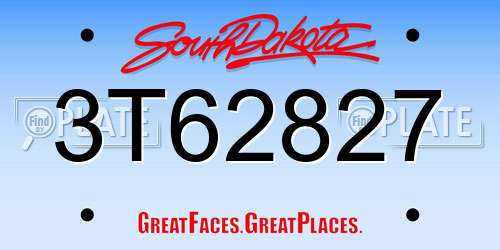 3T62827 South Dakota License Plate
