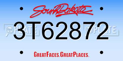 3T62872 South Dakota License Plate