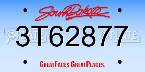 3T62877 South Dakota License Plate
