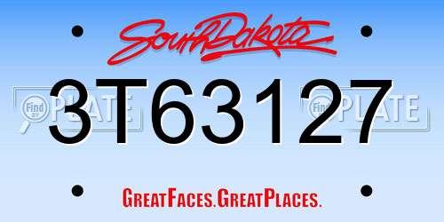 3T63127 South Dakota License Plate