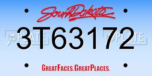 3T63172 South Dakota License Plate