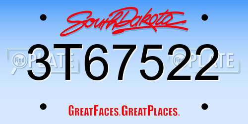 3T67522 South Dakota License Plate