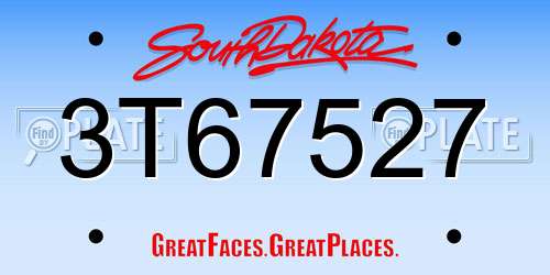 3T67527 South Dakota License Plate