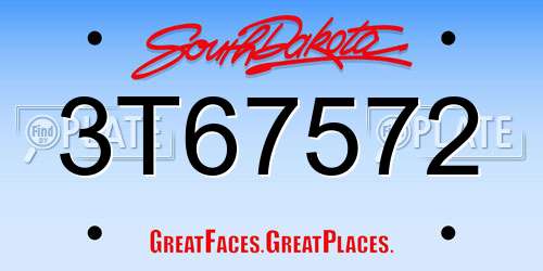 3T67572 South Dakota License Plate