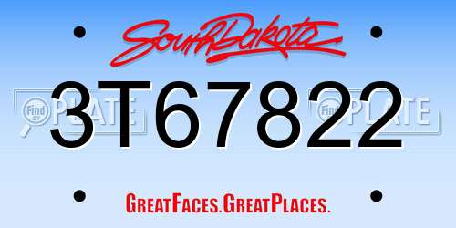 3T67822 South Dakota License Plate