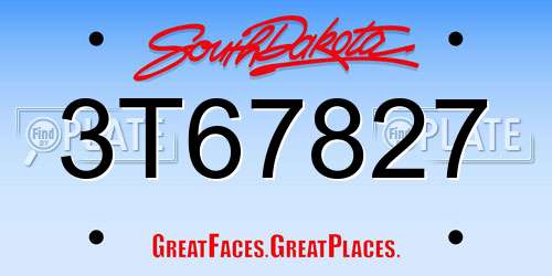 3T67827 South Dakota License Plate