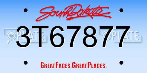 3T67877 South Dakota License Plate