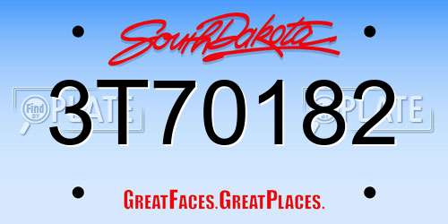 3T70182 South Dakota License Plate