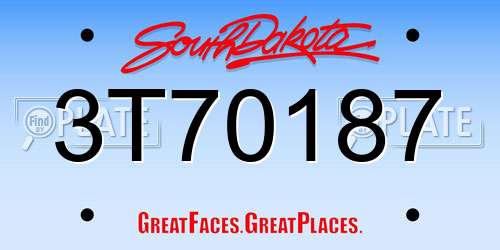 3T70187 South Dakota License Plate