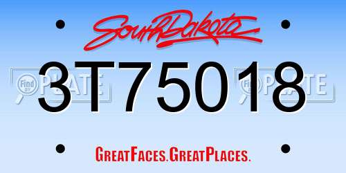 3T75018 South Dakota License Plate