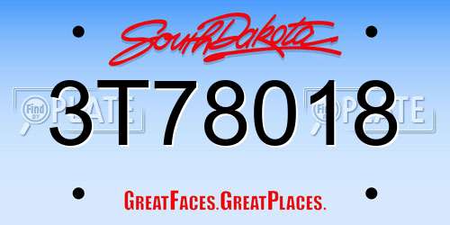 3T78018 South Dakota License Plate